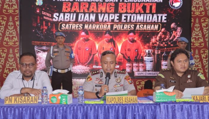 Polres Asahan Gagalkan Peredaran 9 Kilogram Sabu dan 800 Cartridge Vape Etomidate, Tiga Kurir Perempuan Ditangkap